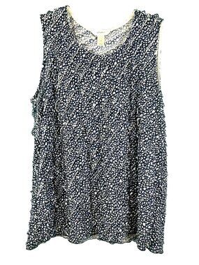 CJ Banks Plus Size 1x Sleeveless Tiered Blouse Navy Blue White Office Core